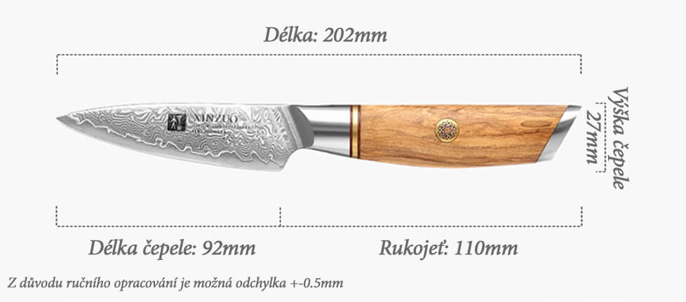 Rozměry nožena loupání XinZuo Lan B37 3.5